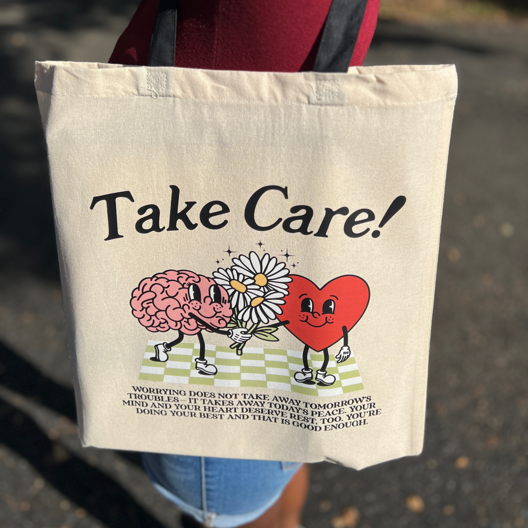 Take Care Matthew 8:34 Tote Bag
